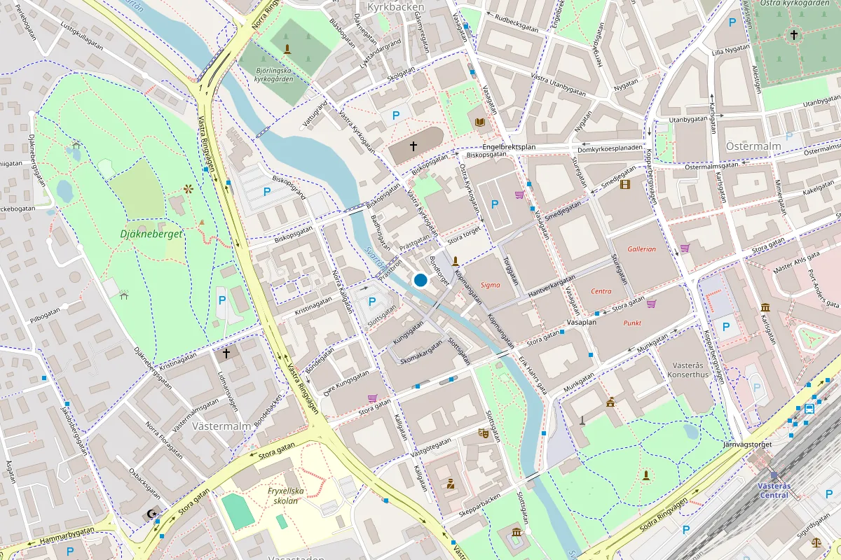 Karta som visar Gamla Stans Tandklinik på Badhusgatan 1, 722 15 Västerås